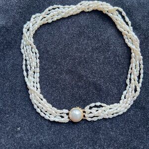 6 strand freshwater pearl necklace set with 18mm fresh water pearl 14K clasp